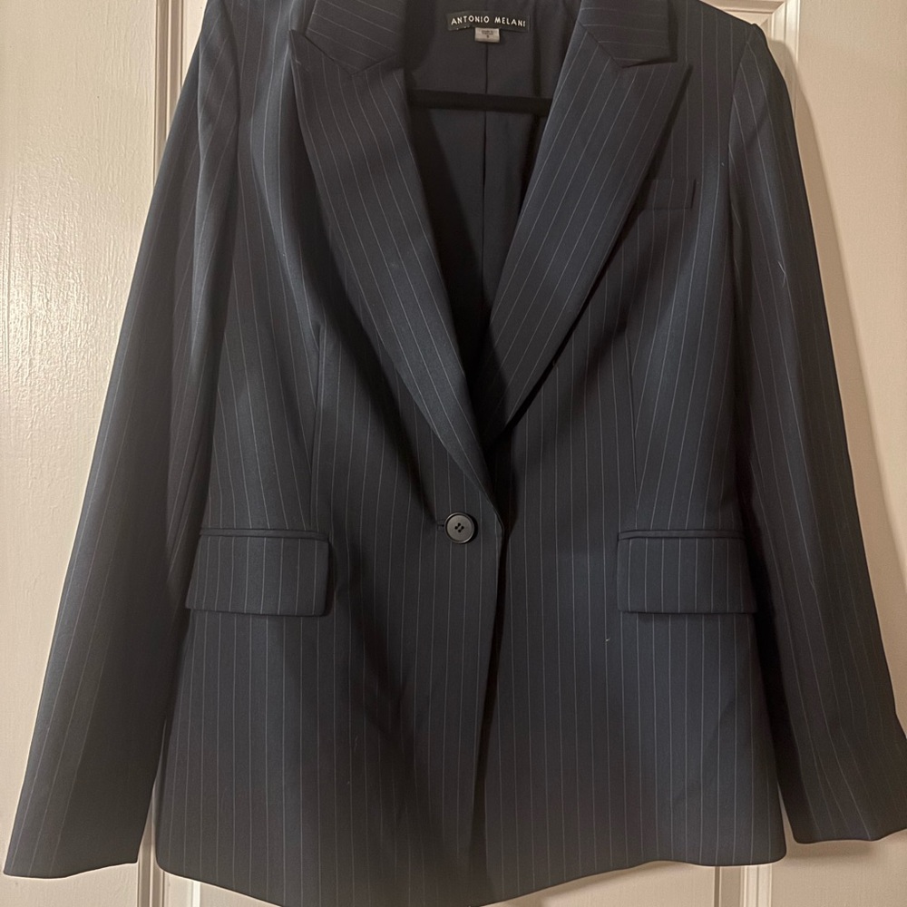 Antonio Melani Women's Navy Pinstripe Blazer